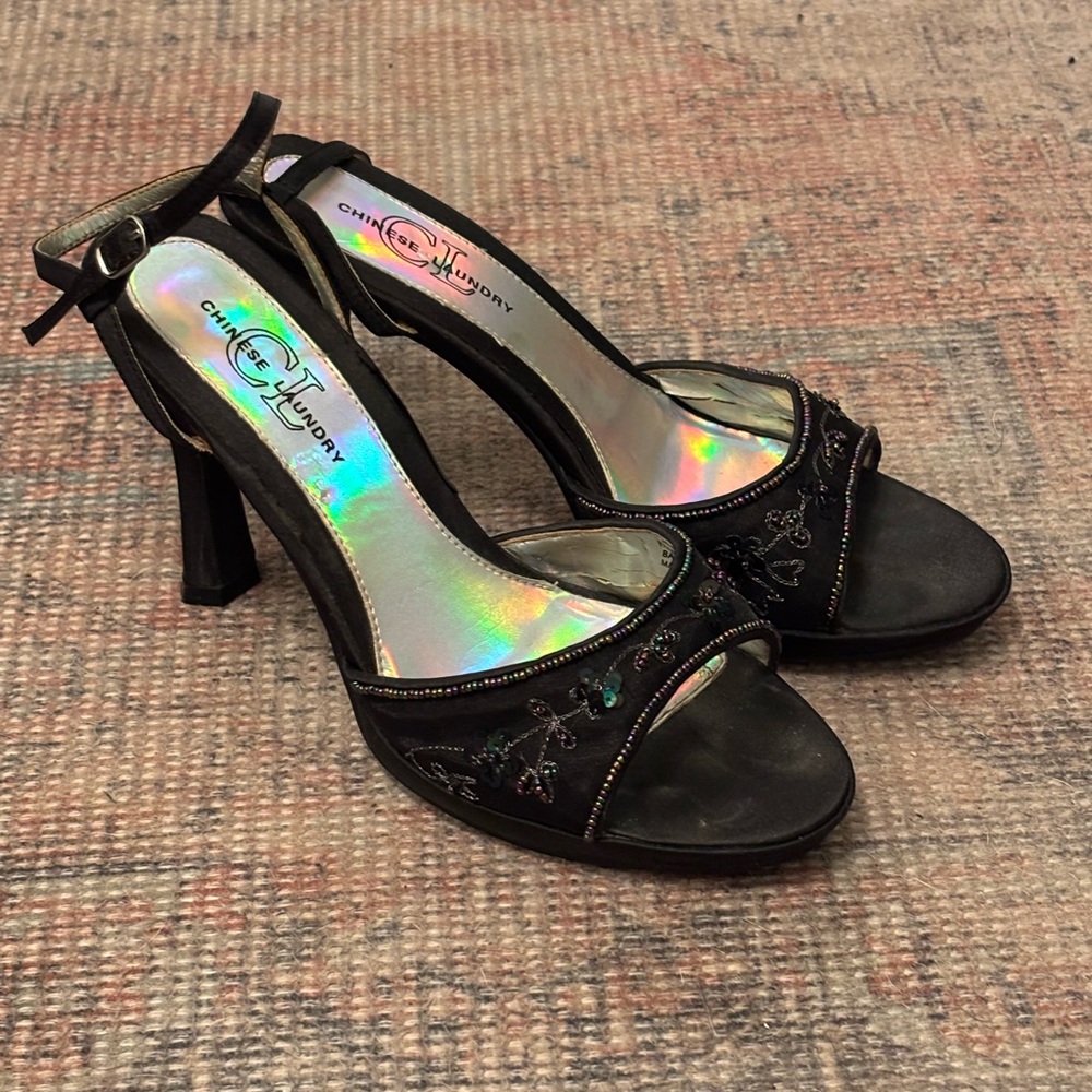 Chinese Laundry beaded satin 4” heels.